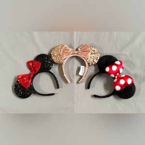Disney Parks Mickey And Sequined Minnie Mouse Ears Set Of 3 Bundle